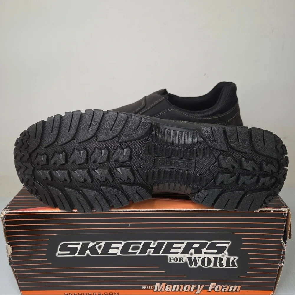 Skechers Work Hartan 77066 Men's Steel Toe Black Leather Safety Shoes Size 12